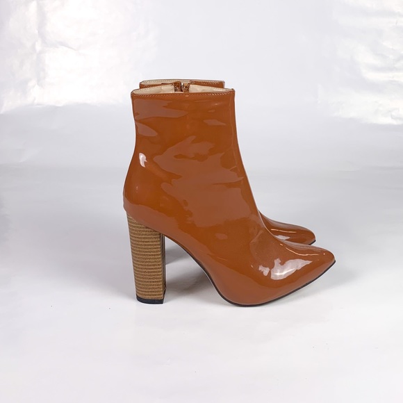 SHEIN Brown Patent Leather Chunky Heeled Ankle Boots (Size: US-8 EU-41) - Picture 3 of 7